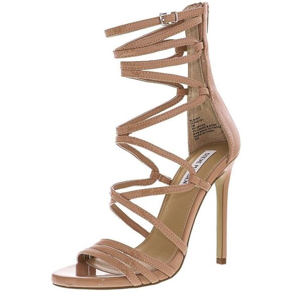 Steve Madden Flaunt Nude Patent Strappy Heels - Picture 1 of 5